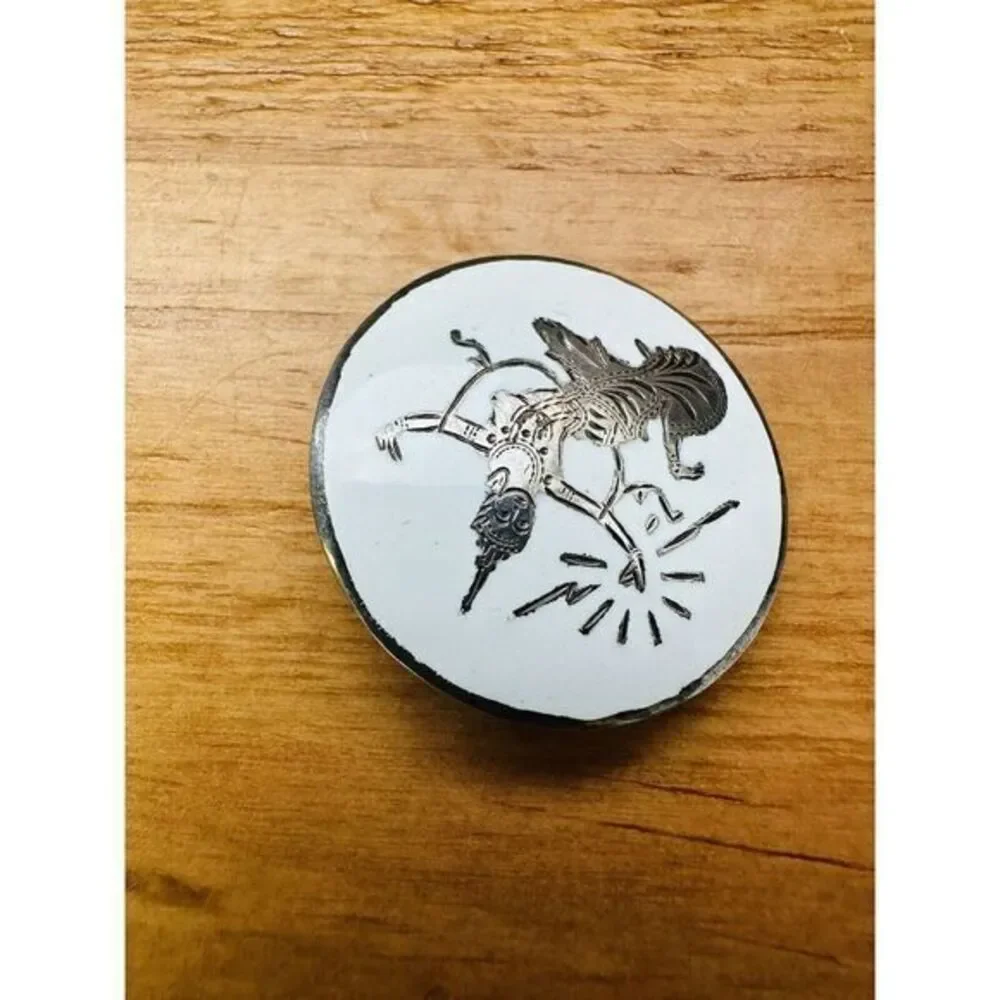 SIAM Demi-Parure Sterling Silver White Enamel Niello Dancer Brooch‎ & Earrings